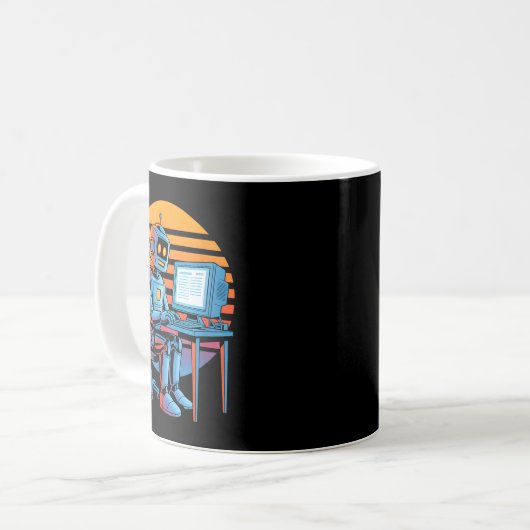 Grappige retro robot codeer computer scherm Grappi Koffiemok (Voorkant links)