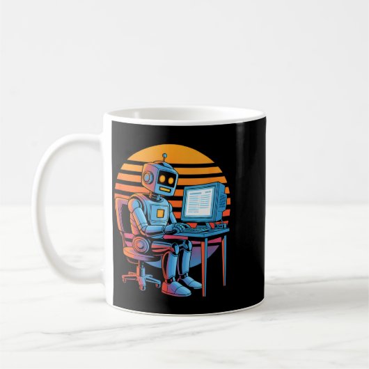 Grappige retro robot codeer computer scherm Grappi Koffiemok (Links)