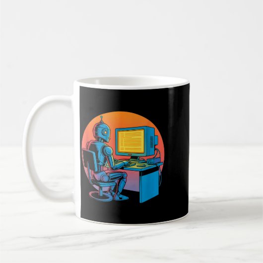 Grappige retro robot coderende computer scherm Gra Koffiemok (Links)