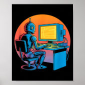Grappige retro robot coderende computerscherm Grap Poster (Voorkant)