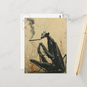 Grappige Retro Rokkende bidsprinkhaan Surrealistis Briefkaart