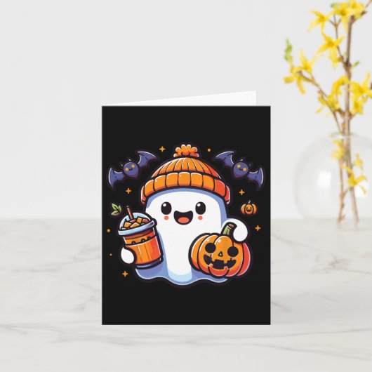 Grappige Retro Schattigee Halloween Ghost Pumpkin Kaart (Gele Bloem)