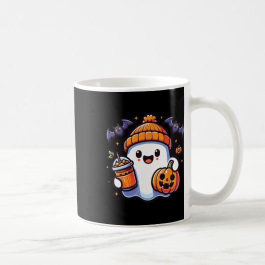 Grappige Retro Schattigee Halloween Ghost Pumpkin Koffiemok (Rechts)