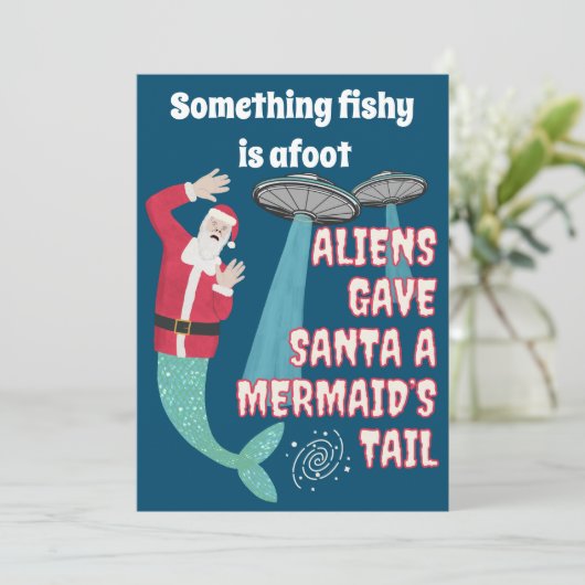 Grappige Retro Sci-Fi Santa Aliens Kerstmis Feestdagenkaart (Staand voorkant)