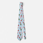 Grappige retro skilift gondel winter skiën blauw stropdas (Voorkant)
