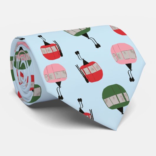 Grappige retro skilift gondel winter skiën blauw stropdas (Opgerold)