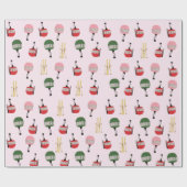 Grappige retro skilift gondel winter skiën roze cadeaupapier (Vlak)