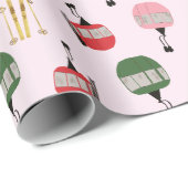 Grappige retro skilift gondel winter skiën roze cadeaupapier (Rol Hoek)