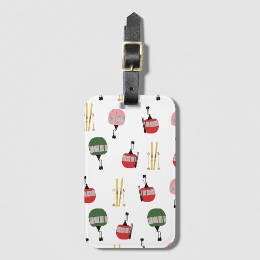 Grappige retro skilift gondel winterskiërs bagagelabel (Voorkant (verticaal))