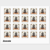 Grappige retro spooky Halloween begraafplaats voge Vierkante Sticker (Vel)