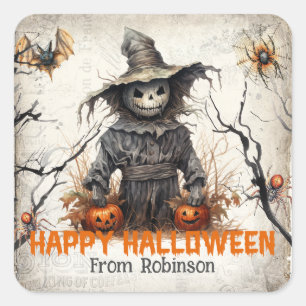 Grappige retro spooky Halloween begraafplaats voge Vierkante Sticker
