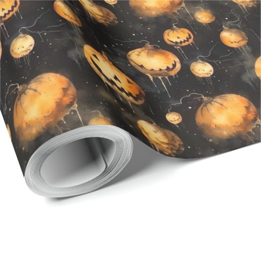 Grappige retro spooky Halloween gesneden pompoen Cadeaupapier (Rol Hoek)