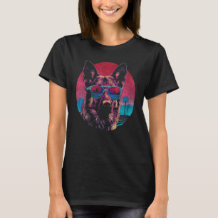 Grappige retro stijl Duitse herder dragen zonnebri T-shirt