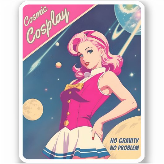 Grappige retro stijl Japan Kawaii Cosplay Humor Sticker (Voorkant)