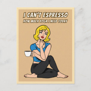 Grappige Retro Stijl Koffie Yoga Humor Pop Art  Briefkaart