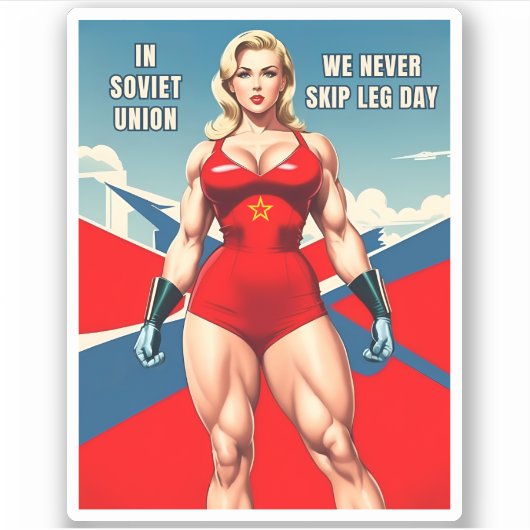 Grappige Retro Stijl Sovjet USSR Gym Spier Humor Sticker (Voorkant)