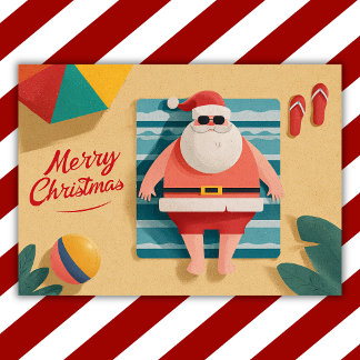Grappige Retro Strand Kerstman Tropisch Kerstfeest Feestdagen Kaart