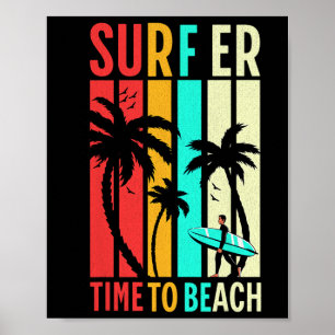 Grappige Retro Strand Surfen Surfplank Vintage Sur Poster