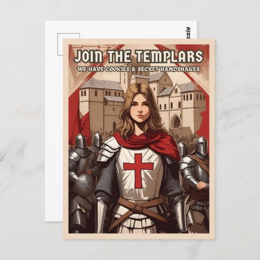 Grappige Retro Style middeleeuwse Tempeliers Ridde Briefkaart (Voorkant / Achterkant)