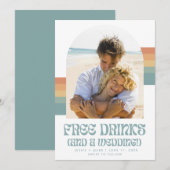 Grappige Retro Sunset Beach Bruiloft Save The Date (Voorkant / Achterkant)