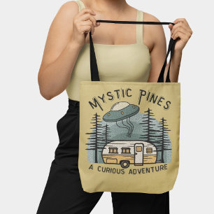 Grappige Retro Sunset Camper Trailer Alien UFO Tote Bag