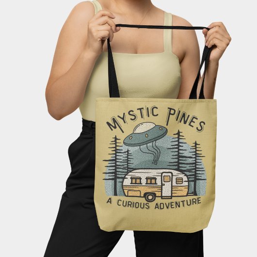 Grappige Retro Sunset Camper Trailer Alien UFO Tote Bag