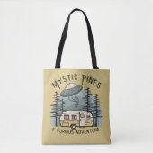 Grappige Retro Sunset Camper Trailer Alien UFO Tote Bag (Voorkant)