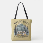 Grappige Retro Sunset Camper Trailer Alien UFO Tote Bag (Achterkant)