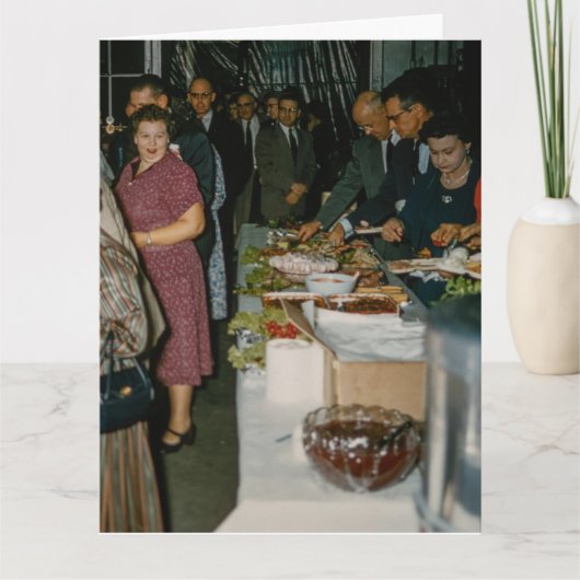 GRAPPIGE RETRO VERJAARDAG POTLUCK AVONDMAAL KAART (Voorkant)
