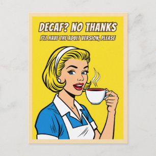Grappige Retro Vintage Decaf Koffie Humor Pop Art Briefkaart