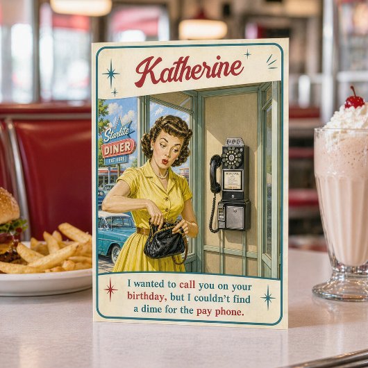 Grappige Retro Vintage Diner Grap over Betaalfoon Kaart