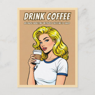 Grappige Retro Vintage Koffie Cafeïne Humor Pop Ar Briefkaart