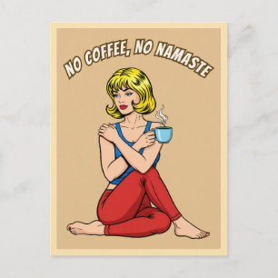 Grappige Retro Vintage Koffie Yoga Humor Pop Art Briefkaart
