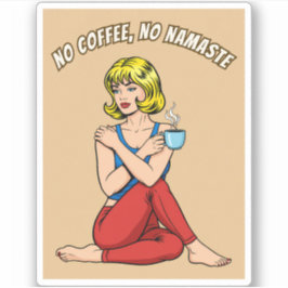 Grappige Retro Vintage Koffie Yoga Humor Pop Art  Sticker