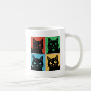 Grappige Retro Vintage Nieuwsgierige Zwarte Katten Koffiemok