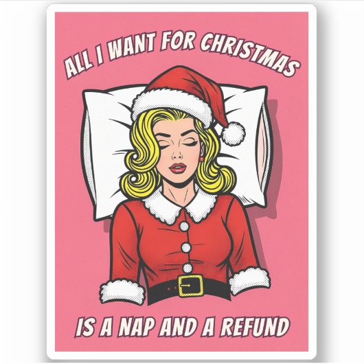 Grappige Retro Vintage Pop Art Kersthumor Sticker (Voorkant)