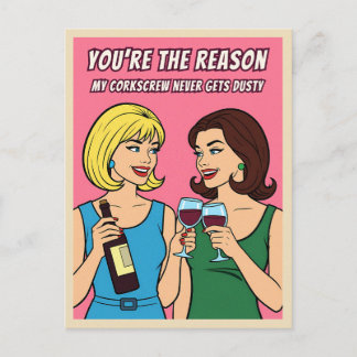 Grappige Retro Vintage Wijn Humor BFF Pop Art  Briefkaart