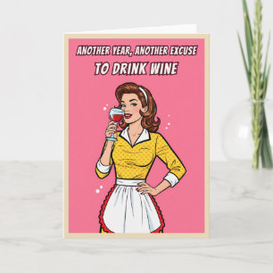 Grappige Retro Vintage Wijn Humor Pop Art Verjaard Kaart