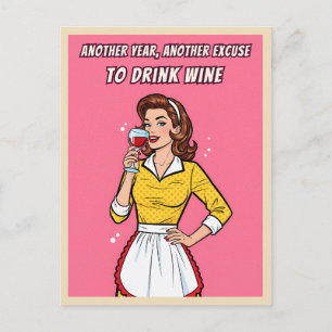 Grappige Retro Vintage Wijn Humor Roze Pop Art Briefkaart