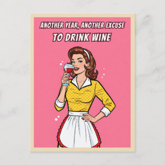 Grappige Retro Vintage Wijn Humor Roze Pop Art  Briefkaart