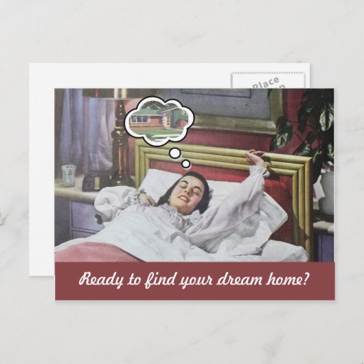 Grappige retro vrouw onroerend goed marketing briefkaart (Voorkant / Achterkant)