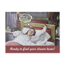 Grappige retro vrouw onroerend goed marketing