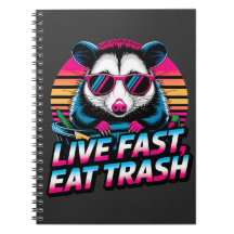 Grappige Retro Wasbeer Opossum Live Fast Eat Trash