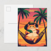 Grappige Retro Zomer Kat Vakantie Aankondigingskaart (Voorkant / Achterkant)