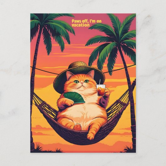 Grappige Retro Zomer Kat Vakantie Aankondigingskaart (Voorkant)