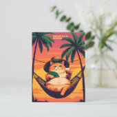 Grappige Retro Zomer Kat Vakantie Aankondigingskaart (Staand voorkant)