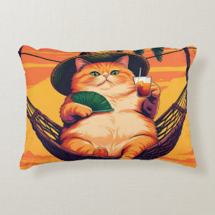 Grappige Retro Zomer Kat Vakantie Accent Kussen