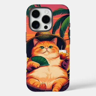 Grappige Retro Zomer Kat Vakantie iPhone 16 Pro Hoesje