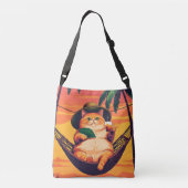 Grappige Retro Zomer Kat Vakantie Crossbody Tas (Achterkant)