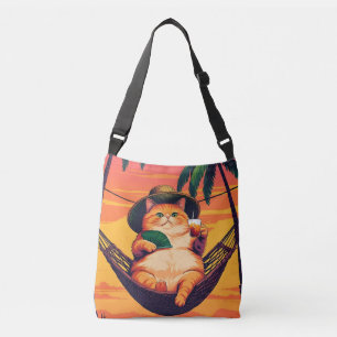 Grappige Retro Zomer Kat Vakantie Crossbody Tas